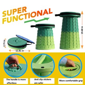 Upgraded 19.7"Portable Collapsible Folding Stool with Cushion Retractable Telescoping Foldable Stool for Adults Heavy Duty Camping Sturdy with Max Load Capacity 1000lbs for Outdoor Fishing Hiking BBQ