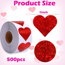 Heart Stickers, 500 Pieces Heart Stickers, 2.5 cm Holographic Red Heart Stickers, Heart Shape Labels, Love Stickers, Heart Stickers, Red Heart Stickers, Valentine's Day Heart Stickers