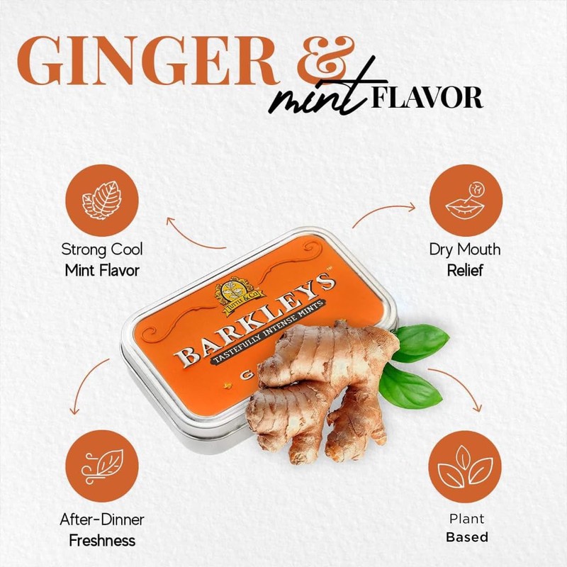 Barkleys Ginger Breath Mints - Strong Ginger Flavor Cool Mint