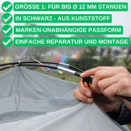 C-Clamps for Inner Tent Poles, Pack of 24, Black, Plastic, for up to Diameter 22 mm Poles and 25 mm Wide Webbing, Hook Clip for Outdoor Tent, Awning, Tarpaulin, Pole Clip, Mounting Hooks