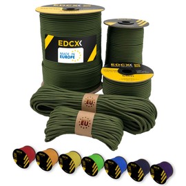 EdcX Paracord 4mm, 35+ Solid Colors (10m, 15m, 30m, 50m, 100m, 300m) | Ideal for Crafting, DIY, Camping, Survival, Outdoor | 100% Nylon Rope 4mm | Tactical Cord 550 Type III (Moss, 100 m)
