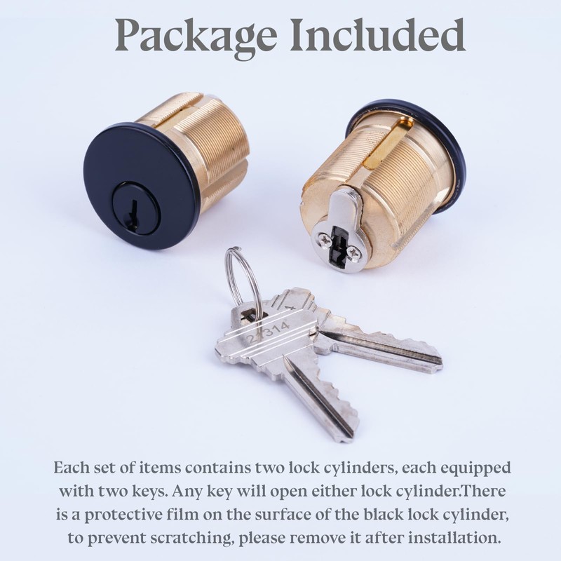2 Pack Brass Keyd Alike Mortise Door Cylinder Lock, 1