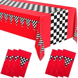 Oudain 6 PCS Racing Car Plastic Tablecloth Car Birthday Party Supplies Disposable Checkered Rectangular Racetrack Table Runner Table Covers for Kids Boy Car Theme Party, 54 x 108 Inch