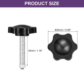 sourcing map 4Pcs Clamping Screw Knob, M6 x 30mm Hex Shaped Star Knob Plastic Grips Hand Tightening Screw Handle for Umbrella Base Mechanical Furniture, 25mm Dia