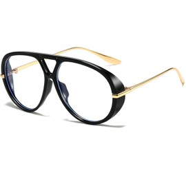 SevenColor Trendy Oversized Aviator Sunglasses for Women Men Retro Big Round Shield Sun Glasses Vintage Shades (Black/Clear)