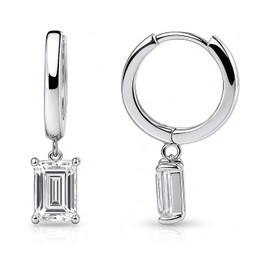 BERRICLE Sterling Silver Solitaire Mini Helix Cartilage Hoop Huggie Earrings for Women, 2 Carat Emerald Cut Cubic Zirconia CZ 0.5 inch, Emerald Cut