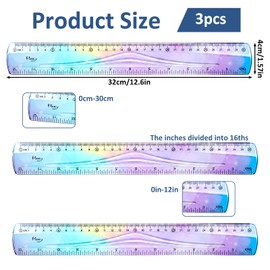 3 Pack Flexible Ruler Set 12", Bendable Soft Plastic Rulers for Kids, Dual-Sided cm/inch Scale Gradient Colored School Classroom Office Supplies