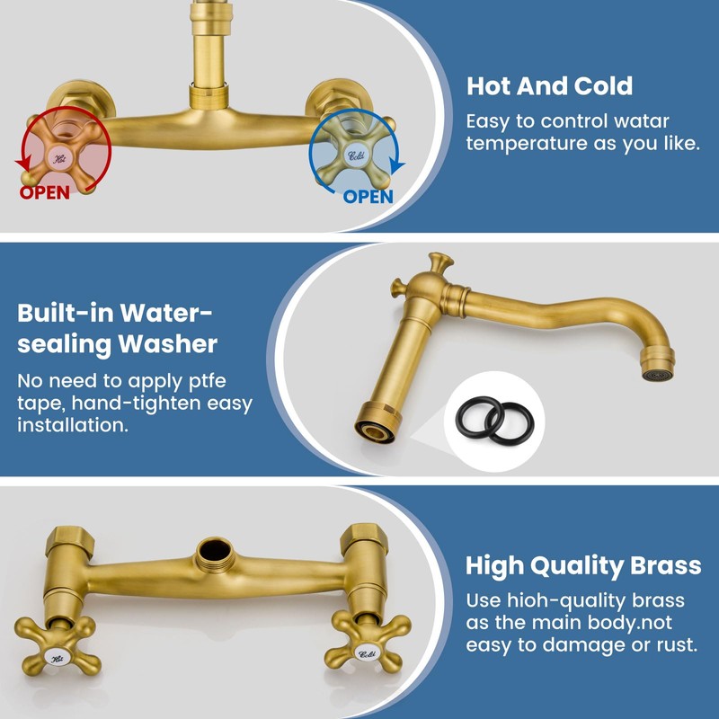 Airuida Wall Mounted 8 Inch Center Kitchen Sink Faucet Commercial