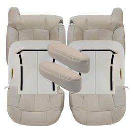 SecosAutoparts Driver & Passenger Side Bottom & Top Lean Back & Foam & Armrest Leather Seat Covers Light Tan # 522 or 922 Compatible with Chevy Silverado Tahoe Avalanche Suburban 1999 2000 2001 2002