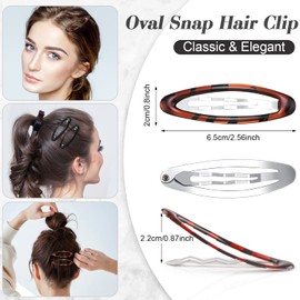 16 Pieces Oval Shaped Snap Hair Clip Epoxy Metal Snap Clips Non Slip Big Ellipse Hair Grip Barrettes for Women Girls Hair Accessories
