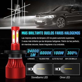 StoneBanks H4 9003 HB2 Kit De Faros, 24000lm 6000K 100W Bombillas LED para Faros Delanteros, Kit De Conversión 300% Súper Brillante, Luz Alto Bajo Antiniebla ,Impermeables IP68, 2 Unidades