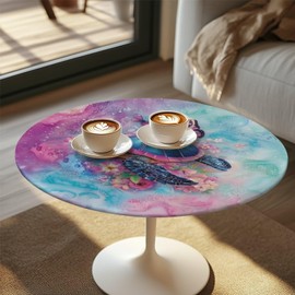 Garucesta Small Round Fitted Table Cover Elastic Fit Tablecloth Stretch Cocktail Table Topper Cap Tablecloth for Banquet Restaurant Bar, Sea Turtle Butterfly Flower Marble Violet Blue