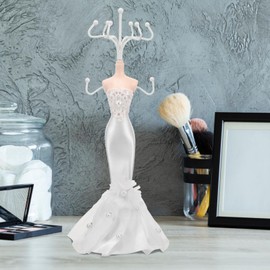 Maniquí en vestido de noche, soporte para joyas, soporte de exhibición para collares, arete, collares, pulseras, anillos, organizador para niñas, regalo de novia, color