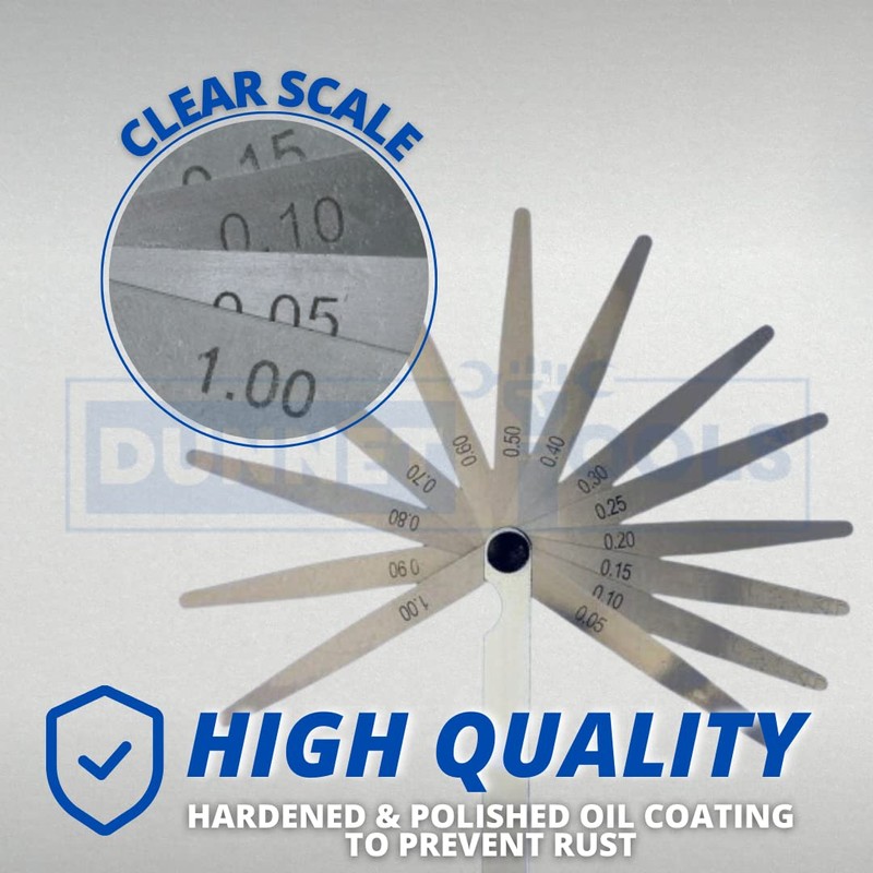 Dunnet Tools 13 Blade Feeler Gauges 0.05 To 1.0mm Spark