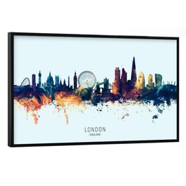 artboxONE Poster with Black Frame 45 x 30 cm Cities London England Skyline Blue Orange - Picture London City Cityscape