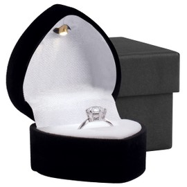 Noble Heart Ring Box with Light - Unique LED Engagement Ring Box for Proposal Ring or Special Occasions (Black)