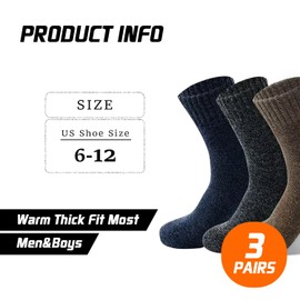 VASANA 3Pairs Wool Hiking Socks Warm Boot Socks Winter Thermal Thick Sock for Women Men (Black+Dark Blue+Coffee)