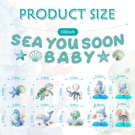 EUOYUFO 20pcs Sea You Soon Baby Shower Party Decorations Sea You Soon Baby Banners Hanging Swirls Honeycomb Centerpieces Paper Pom Poms Lanterns Ocean Under The Sea Theme Gender Reveal Party Decor