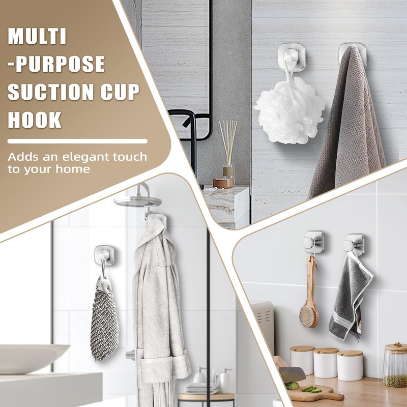 Fenas No-Drill Reusable Suction Cup Hooks, 2-Pack Brushed Nickel –