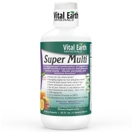 Vital Earth Minerals Super Multi – Liquid Multivitamins for Women, Men & Kids, Liquid Vitamins with Fulvic Acid for Better Absorption, MTHFR Support, 32 Oz + 1 Oz Cup