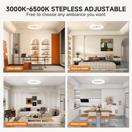 VOLISUN Low Profile Ceiling Fans with Lights and Remote, 23.6in Fandelier Ceiling Fan with Light, 3000K-6500K Dimmable Bladeless LED Fan Light, White Flush Mount Ceiling Fans with Lights for Bedroom