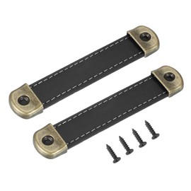 PATIKIL 4.4" Leather Drawer Pulls with Iron Sheet, 2 Pcs Leather Strap Trunk Handle Cabinet Knobs Hardware Replacement with 18mm Screws for Dresser Door Suitcase Luggage, Black
