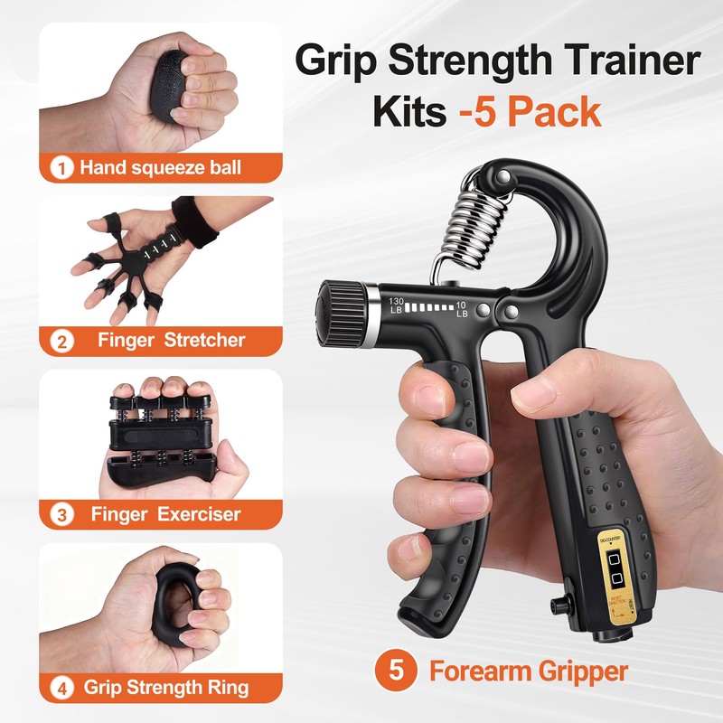 WATMAID Grip Strength Trainer Kit (5 Pack) Adjustable Resistance Hand