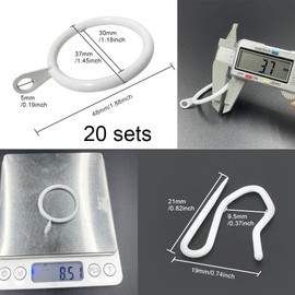 WYAN Pack of 20 Metal Curtain Rings Hanging Rings and Metal Curtain Pin Hooks, Curtain Rings with Hooks, for Window Curtain, Curtain and Shower Curtain (White)