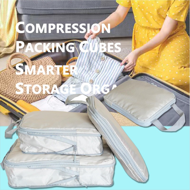 Compression Packing Cubes Set Extensible Travel Luggage Organiser Bags for