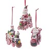 Kurt S. Adler Set of 3 Clay Dough Ornaments Santa Snowman on Train Glitter Candy Christmas Tree Holiday Decoration Red White Green