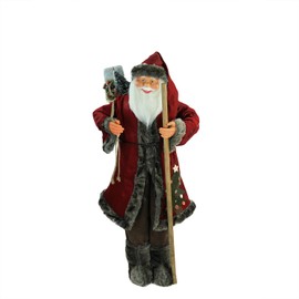 Northlight 48" Standing Red and Brown Jolly Santa Claus Christmas Figure with Walking Stick