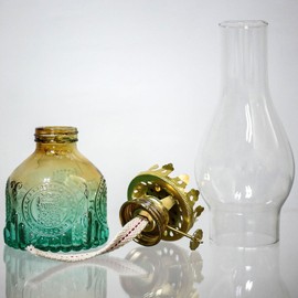 GXFCCYXT 3 Pieces Oil Lamps for Indoor Use Gradient Green Vintage Kerosene Lamp with 39 Inchs 3/8'' Flat Oil Wicks Beautifully Carved Oil Lamp for Home Tabletop Emergency Lighting