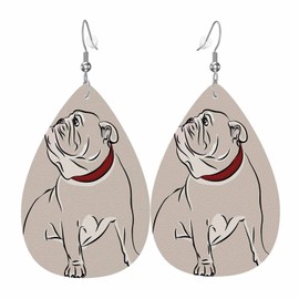 Dog Leather Earrings for Women Vector Image of The English Bulldog Earrings Teardrop Earrings Dangle Earrings Decoration Christmas