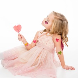 Y&C TENCOB Heart Tattoos For Kids,Wedding Love Confession Couple Bridesmaid Romantic Party Temporary Stickers Valentines Heart Tattoos Sticker for Kids Boys Girls