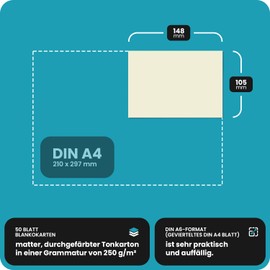Netuno Bristol Cardboard, Ecru DIN A6, 105 x 148 mm, 250 g, Black Index Cards, A6 Blank Card Set, Coloured Cardboard, Craft Paper, Colourful Craft Cardboard, Thick Cardboard Paper, Coloured Photo
