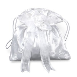 Hirten Girls First Communion White Purse with Bow and Cord Closure, 8 1/2 Inch