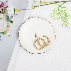 Ceramic Jewelry Tray Trinket Dish Decorative Jewelry Organizer for Earrings Rings Necklaces Bracelet Watch Keys, Birthday Mother's Day Gift for Women (k)