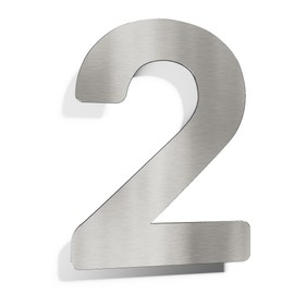 N-01-2-E Stainless Steel House Number 2 - Solid, Weatherproof and Rustproof - 14 cm Large - with Mounting Material - Brushed Design House Number Sign