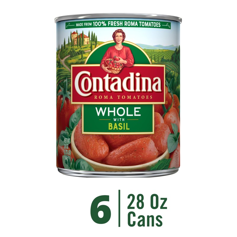 Contadina Whole Peeled Tomatoes with Basil, 28 oz (Pack of