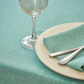 Mebakuk Rectangle Table Cloth Linen Farmhouse Tablecloth Waterproof Anti-Shrink Soft and Wrinkle Resistant Decorative Fabric Table Cover for Kitchen (Turquoise Blue, 60" x 84" (6-8 Seats))