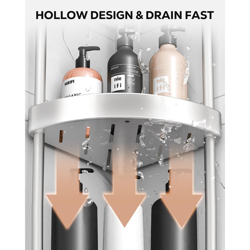 Nieifi Corner Shower Caddy Stand-3 Tier Rustproof Anodized Aluminum Standing