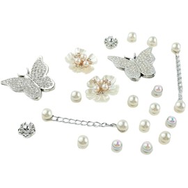 Plus Nao Shoe Parts Set, For Crocs, Shoe Accessories, Women's, Pearlized Butterfly, Butterfly, Flower, Chain, Ack, Pearl