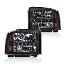 CHEDA LED DRL Headlights, Compatible with 2005-2007 Ford F250 F350 F450 F550 Super Duty Smoked Housing Amber Corner Headlight, Bumper Headlamp (Clear lens Black Housing Amber Reflector)