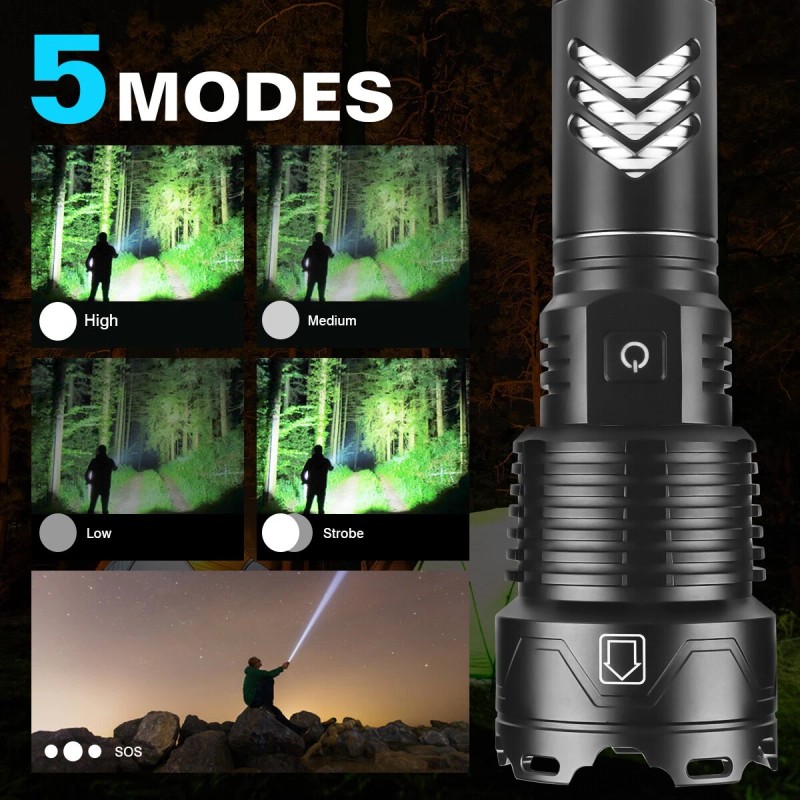 Garberiel Super Bright 900000Lumens XHP160 LED Flashlight Rechargeable Powerful Zoom