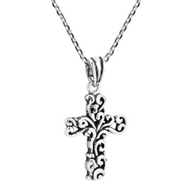 AeraVida Detailed Filigree Swirl Cross .925 Sterling Silver Dangle Necklace | Filigree Cross Necklace for Women | Sterling Cross Necklace for Women | Swirl Cross Dangle Necklace