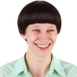 HUNIGIR Brown Mushroom Wig Short Mens Brown Bowl Cut Wig 60s Bob Hair