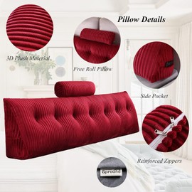 Gpround Wedge Headboard Pillows + Head Roll Pillow Bed Wedge Pillow for Headboard Large Bolster for Bed Rest Reading Pillows Backrest Pillows for Sitting in Bed