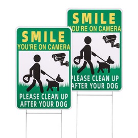Penitue 2pcs Clean Up After Your Dog Sign with Stake, Ultraviolet Protected & Waterproof Double Sided Pick Up Waste after Your Dog Pee Sign with H-Shaped Iron Stakes for Yard Lawn