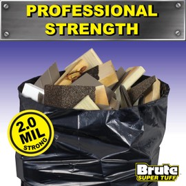 Brute Super Tuff Heavy Duty 2.0 MIL Contractor Bags, Large Trash Bags, Twist Tie Closure, Black, 42 Gallon, 20 Count
