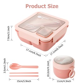 Dyserbuy Lunch Box Adults, Bento Box Set with Storage Bag, Utensils, Oats Container, Leakproof Lunchbox Adult with Fork & Spoon for Men Women Student School Office, Pink